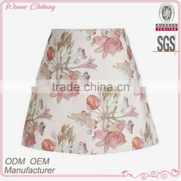 latest summer ladies fashion skirt hot sale A-line mini floral printed short skirt sexy office new design white skirt