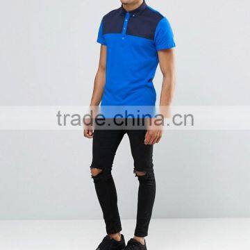 Custom Short Sleeve Button Placket Quilted Yoke Blue Men's 100% Cotton Soft Jersey 200g Blank Casual Polo Shirt photo-4