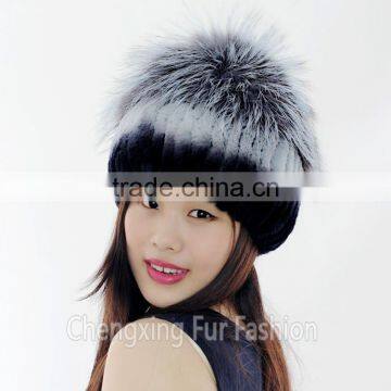 CX-C-244E Rex Rabbit Fur Knitted Cap And Hat Black Frost photo-4