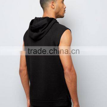 Black Sleeveless Running Hoodie Single Pocket Front Soft Jersey Fabric Fashion Men Tops Custom Made