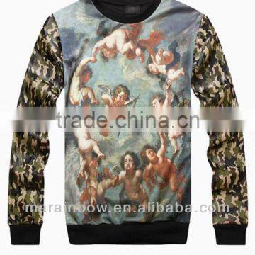 sublimation printing 3D Angle Oil sweatshirts With Camo PU leather Sleeve Sweatshirt