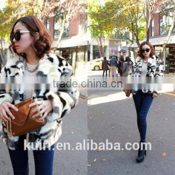 Europe Style Woman Joint Colour Faux Fox Fur Short Overcoat Lady Fashionable Printed Short Jackets photo-4