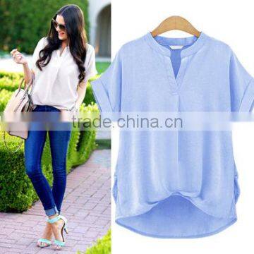 Hot Sales European Plus Size Summer Cool Cotton Solid Color Shirts for Women Blusa photo-4