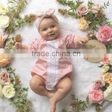 S33587W Pink Lace Flower Embroidery Sweet Romper Baby Girls Romper photo-2