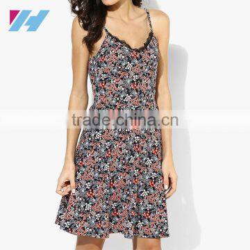 Latest Fashion Clothing 2016 Cami Dress Designs Photos Lace Collar Spaghetti Strap Mini Dresses