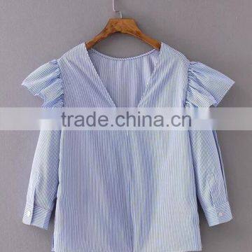 Runwaylover EY2388B 2017 New Style Ladies Fashion Falbala Stripe Blouse photo-6