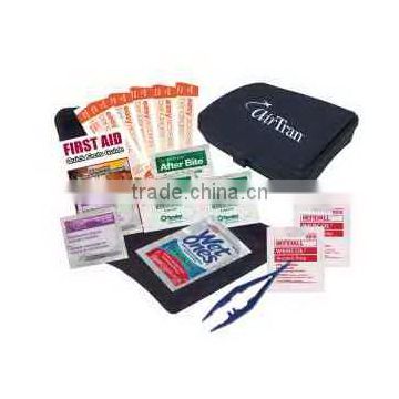 First Aid Kit - has antiseptic swabs, itch erasers, tweezers, bandage strips, alcohol prep pads and comes with your logo