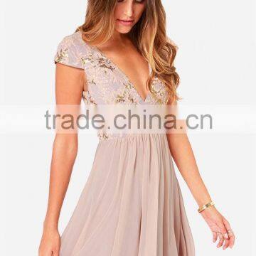 China Supplier Woman Dress Cap Sleeves Sequined Woman Dress Fashion 2015 photo-2