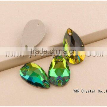 Drop Peridot Color 7*12mm 240pcs Sew on Stones Two Holes Loose Rhinestone photo-2