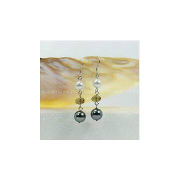New Model Glass Pearl Double Earring with Crystal