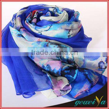 Bule Floral Digital Printed Crumple Shawl