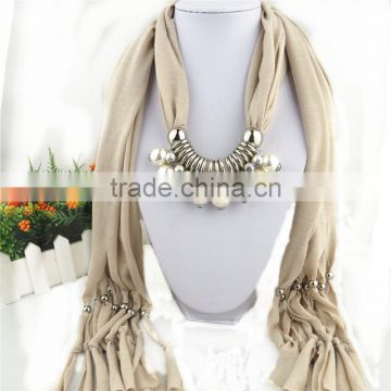 Vintage silver Pearl pendant fabric scarf necklace jewelry chunky long necklace women charm necklace