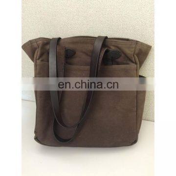 Brown Canvas Tote Bag With Leather Handle