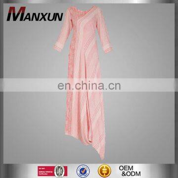 Modern Pink And White Textured Long Dress Fashion Long Sleeves Maxi Dress For Ladies