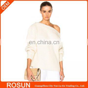 One Off Shoulder White Holden Chunky Woolen Blend Sweater