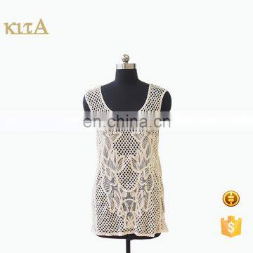 women fashion summer cotton crochet lace vest