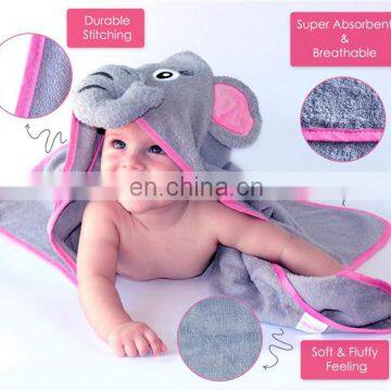 Custom 100% Bamboo Elephant Baby Bath Towel With Hood Beautiful Pink Girl Hooded Elephant Towel photo-3