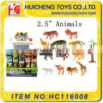 Eco-friendly different kinds f 2.5 inch pvc mini zoo animal toy for kids