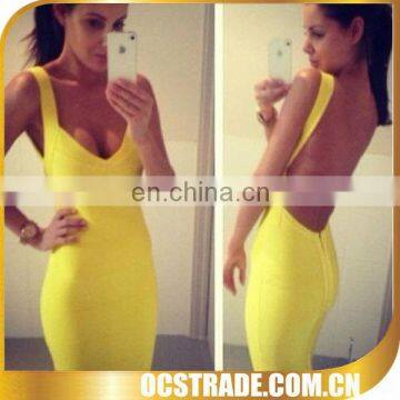 2013 yellow european style dress factory backless dress