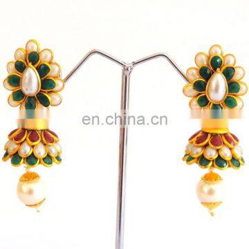 Indian handmade jhumka earrings-Indo Western pachi work jhumka earrings Online wholesale pachi jhumka earring - jewelry 2015