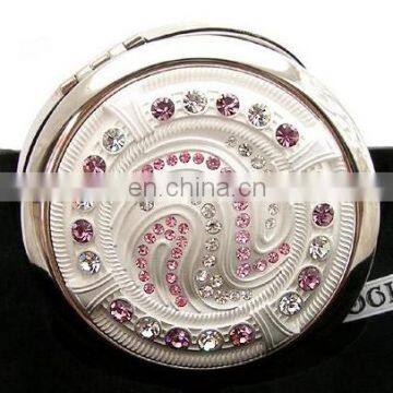 shiny stone decoration silver metal pocket mirror