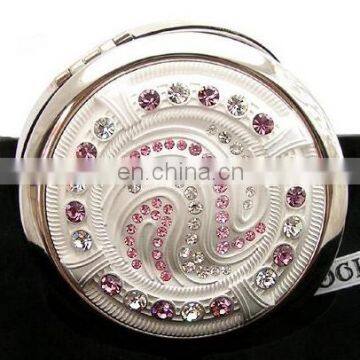 Shiny Stone Decoration Silver Metal Pocket Mirror