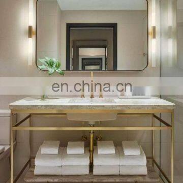 luxury brass vanity bases with prefab Italian granite for hotel bathroom