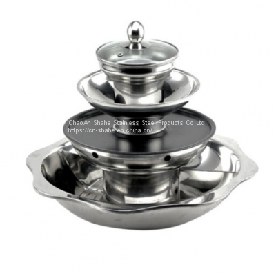 Stainless Steel Four Tier Pagoda Hot Pot Utensils of Barbecue Restaurant Special，available Gas-cooker