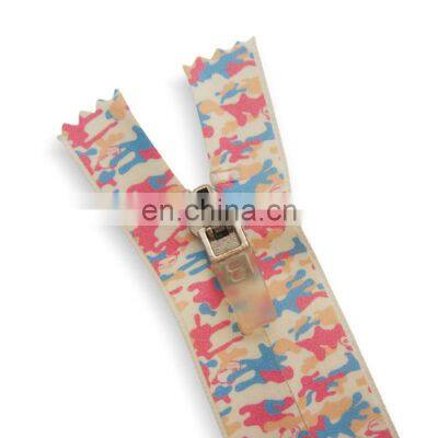 Latest styles customized printed zipper waterproof tape semi lock slider multicolor nylon zipper