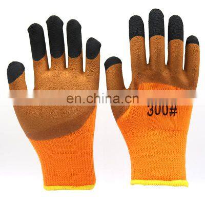 Anti Slip Crinkle Latex Coated Terry Knitted Gloves Winter Warm Construction Safety Thermal Work Gloves