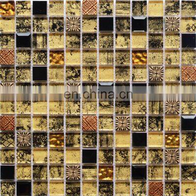 Yellow Crystal Mosaic Glass Tiles 23x23mm chip Customized Color Glass Mosaic Tiles M823103