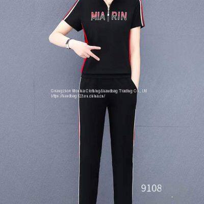 Monisa Female Sports Leisure Colors Suit With Short Sleeves and Long Trousers in Summer photo-3