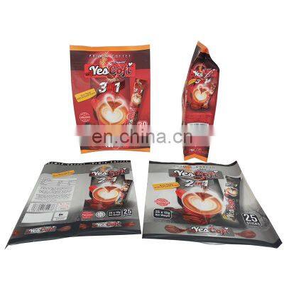 Wholesale custom food grade portable individual package instant brew premix coffee powder UV printing plastic self-adhesive bag