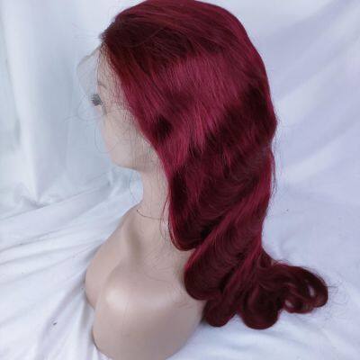 22inch 150density Remy Brazilian 1b/99j Burgundy Color Red Ombre Short Human Hair Lace Wigs photo-2