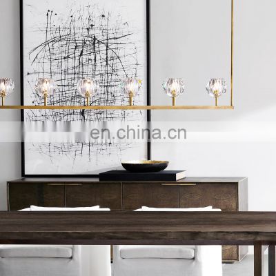 Modern Minimalist LED Brass Home Office Living Room Hotel Restaurant Home decor BOULE DE CRISTAL CLEAR Glass Linear Chandelier