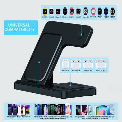 Factory Supply 3 in 1 Folding Wireless Charger Stand 15W Wireless Fast Charging Power Station for Smart Phone Watch Earphone photo-6