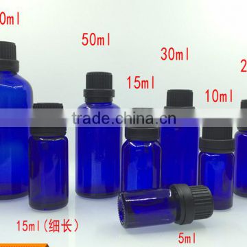 whole sale 5ml to 100ml blue glass bottle with black childproof cap