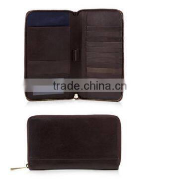 Zipper pure cow leather passport holder with ID window Multiple card slot passport holder