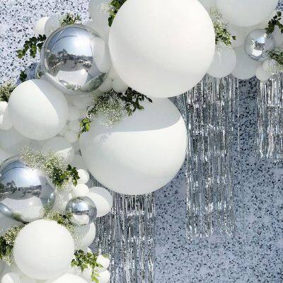 Cross Border Silver 4D Foil Balloons+White Latex Balloon+ Confetti Balloon Arch Set Party Wedding Decoration Party