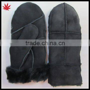 Fashion Lady Leather Mitten Gloves with suede and fake fur lining                        
                                                Quality Choice