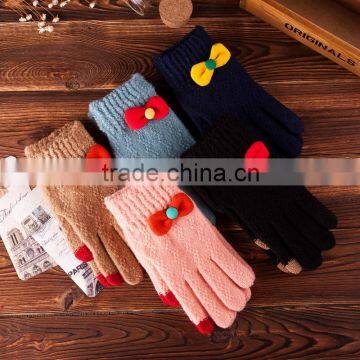 MS touchscreen gloves for winter Fashion big bowknot jacquard knitting finger gloves