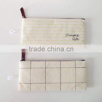 New pouch 2016 style customed plain printed cotton pencil bag with zipper
