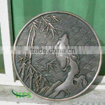 Bronze round bamboo relief sculpture