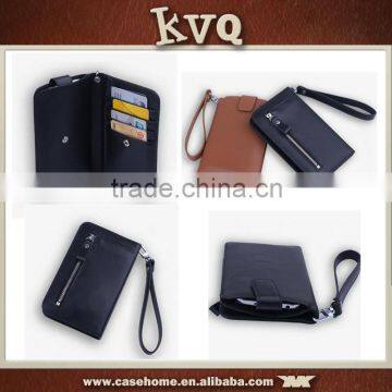 Universal PU Leather Wallet Purse Case Cover for mobile phones with Zipper and Strap