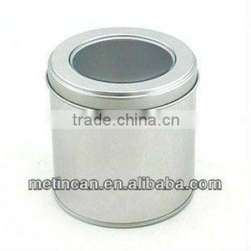 metal round tea box with PET windows