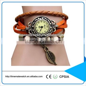 Fashion Long leather strap alloy watch ,leaf bead pendant watch,watch women