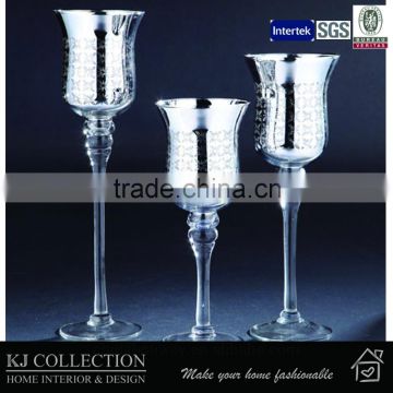 Long-Stem Glass Tealight Candleholders With Electro-Piated