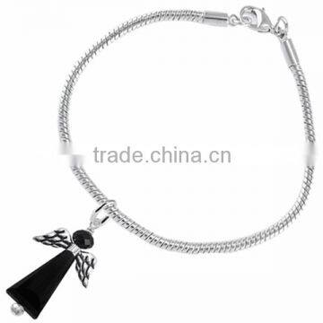 Winged And Genuine Jet Black Crystal Angel Charm Chain Link Bracelet photo-4