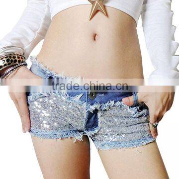 Sexy Light Acid Wash Distressed Denim jeans shorts women 2016