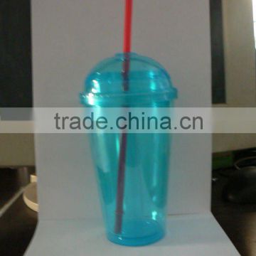 logo printed double wall plastic cups with dome lids and straws